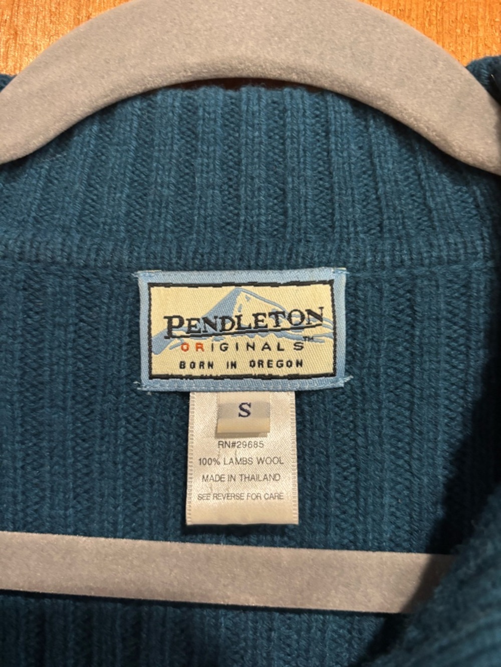 Pendleton 100% Lambswool Belted Cardigan Sweater S Teal Blue Ribbed Knit Pocket - Picture 3 of 5